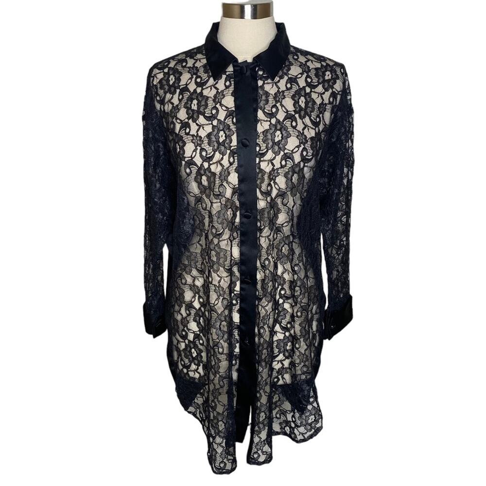 Vintage Victoria's Secret Gold Label Lace Button Up Shirt Dress Women's Small